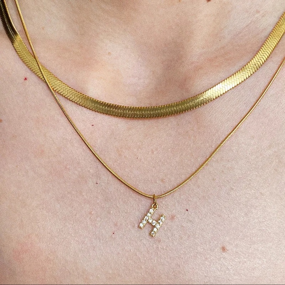 Double Layer Pendant Letter Necklaces in Gold Plated Stainless Steel - Picture 9 of 15